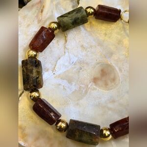 Stunning  Hessonite Garnet & Green Garnet In Gold Plated Bracelet
